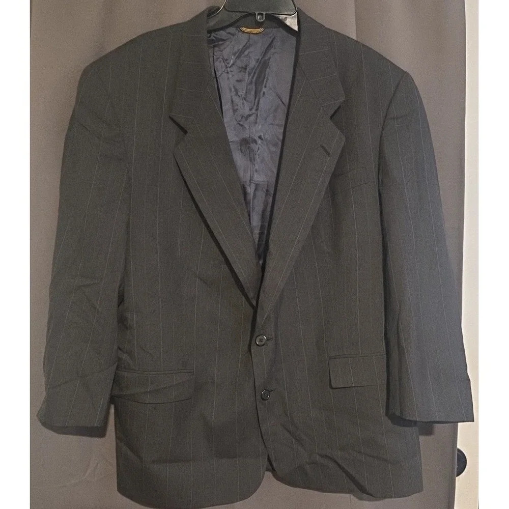 Hart Schaffner Marx Gold Trumpeter Charcoal Grey Wool Pinstripe Blazer Men's 44R